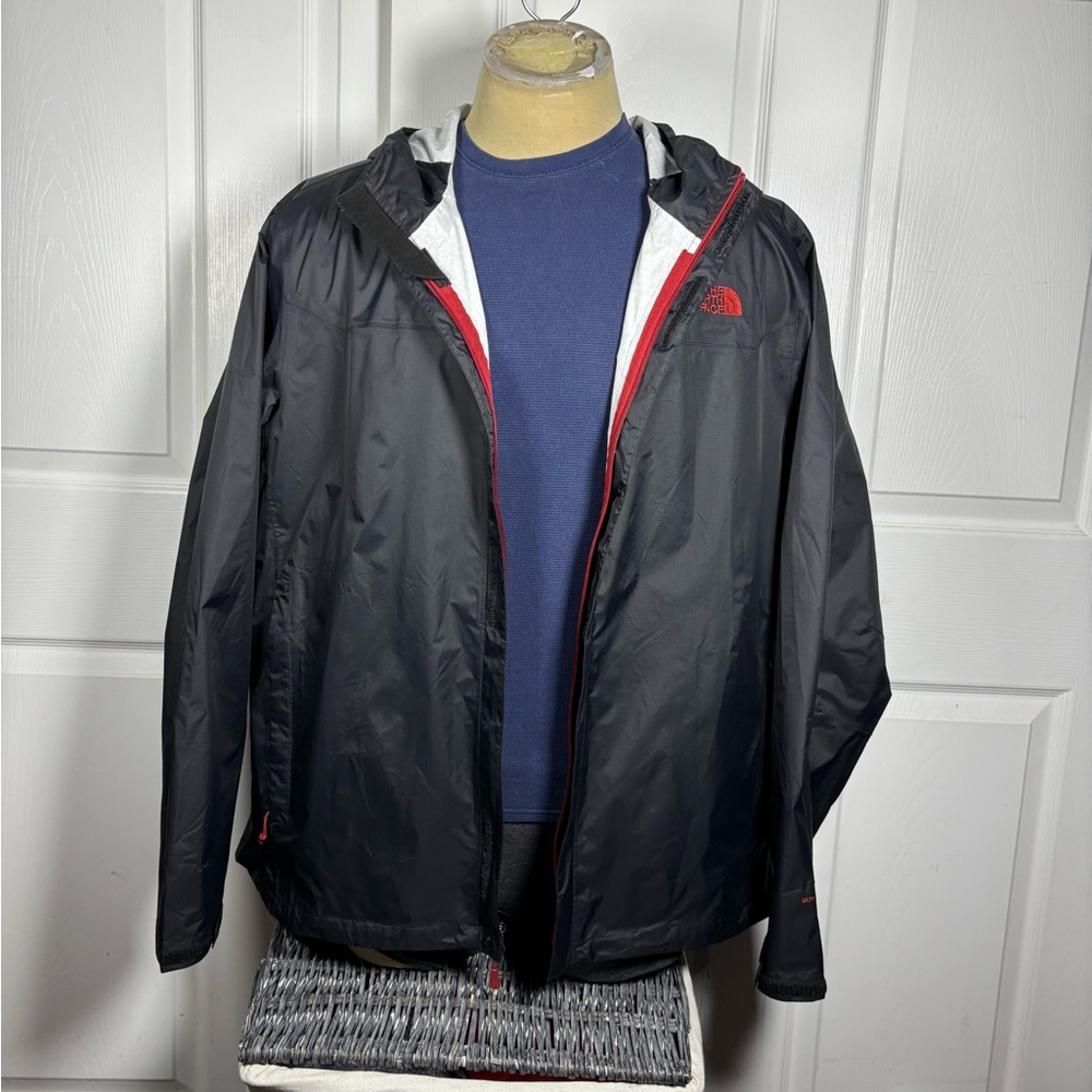 The North Face Men's Black Raincoat with Red Highlights
